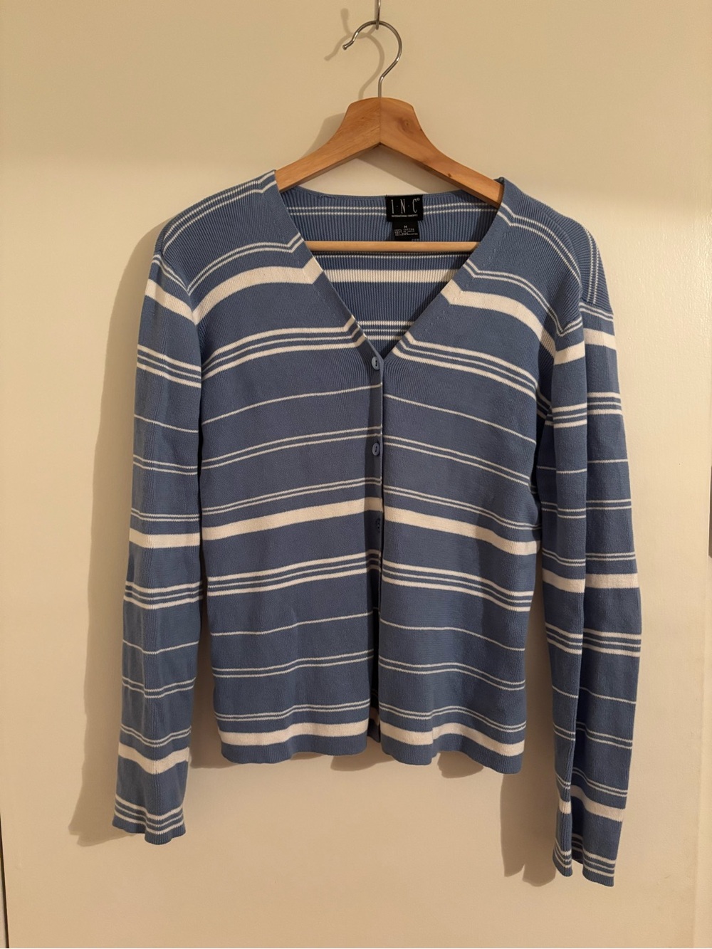 2000s Blue & White Striped V-Neck Cardigan